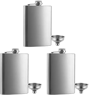 3 Pcs 8 oz Hip Stainless Steel Flask & Funnel Set by QLL, Easy Pour Funnel is Included, Perfect Flask that Fits Great in Jacket Pockets and Pants