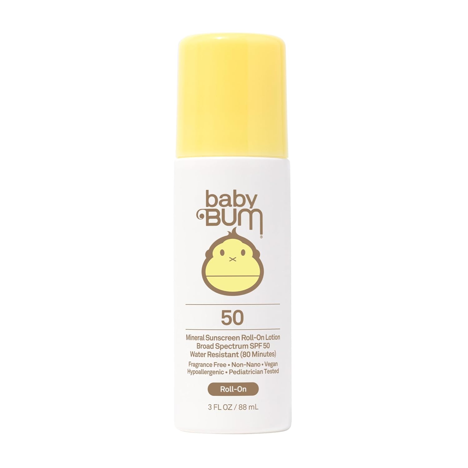 Sun Bum Baby Bum Mineral SPF 50 Roll-On Sunscreen - Vegan and Hawaii 104 Act Compliant (Without Octinoxate & Oxybenzone) - Broad Spectrum Moisturizing UVA/UVB - Roller Ball Sunscreen Lotion - 3 oz