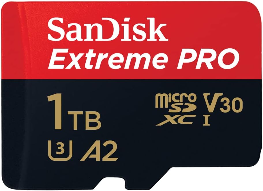 SanDisk Extreme PRO microSDXC UHS-I Memory Card 1 TB + Adapter & RescuePRO Deluxe (for Smartphones, Action Cameras or Drones, A2, Class 10, V30, U3, 200 MB/s Transfer)