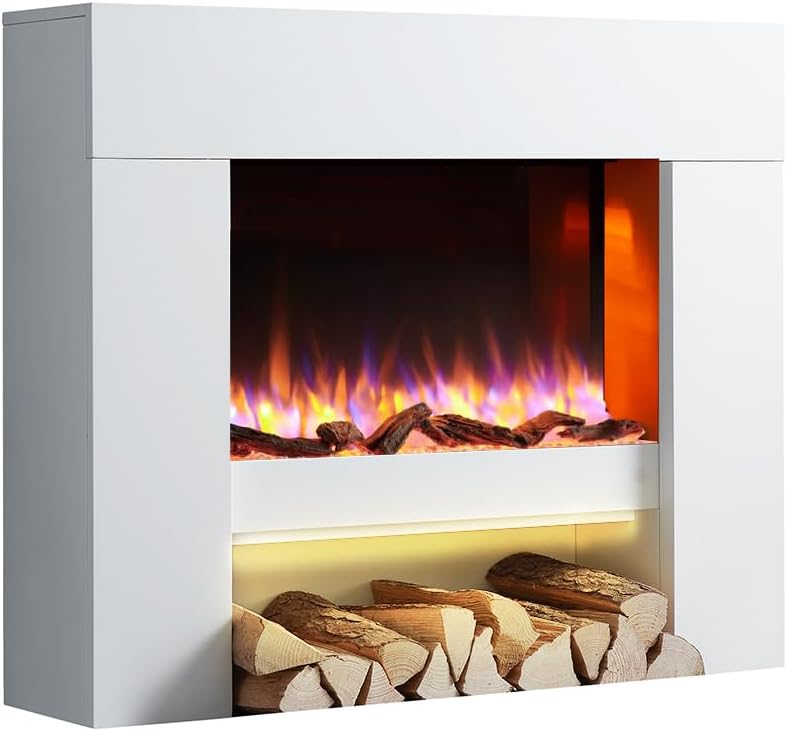 Endeavour Fires Staxton 39" Electric Fireplace Suite, Off-White Surround with Realistic Flame Effect Fire, 1 & /2kW Eco Heater, 7-Day Programmable Remote Control