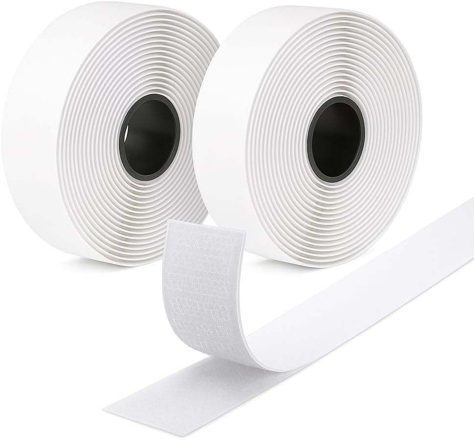 AXATY (20mm x 8m) Hook and Loop Tape Self Adhesive – Double Sided, Heavy Duty, Water Resistant - Nylon Strong Sticky Back Fastening Tape for Home, Office, DIY, and Crafts (White, 20mm * 8 Meter)