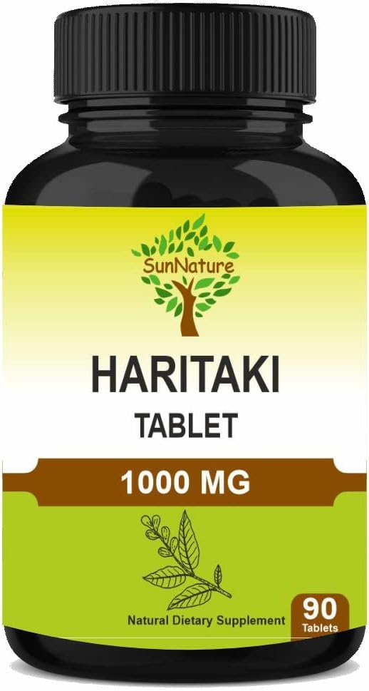 Haritaki Tablets 90 Tablets, 1000 mg| 45 Days Supply | Terminalia chebula | Vegan| from India