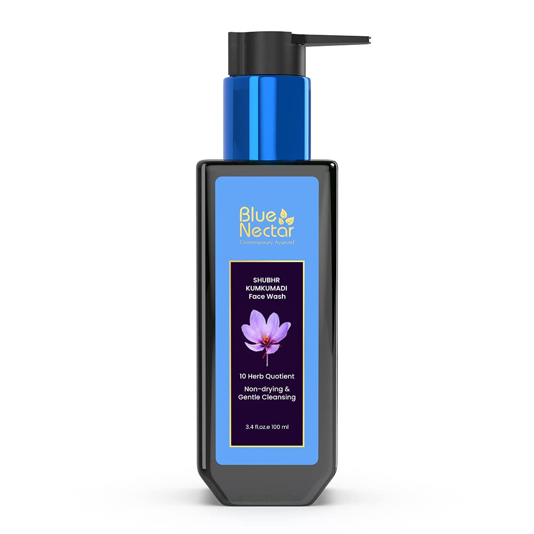 Blue Nectar Kumkumadi Brightening Face Wash with Saffron for Women & Men | Sulphate free Anti Pimple Face Cleanser (10 Herbs, 3.38 Fl Oz)