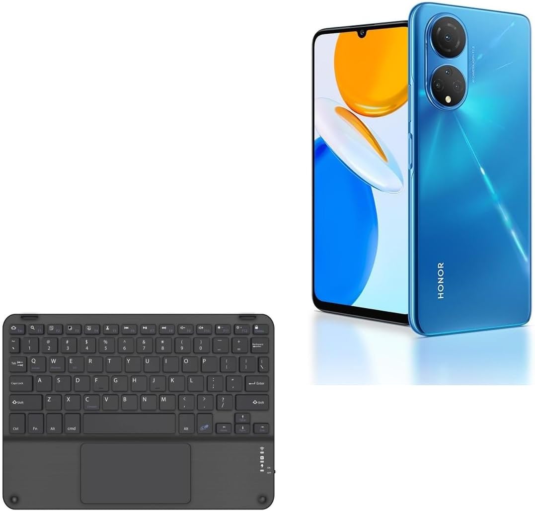 BoxWave Keyboard Compatible with Honor X7 - SlimKeys Bluetooth Keyboard with Trackpad, Portable Slim TouchPad - Jet Black