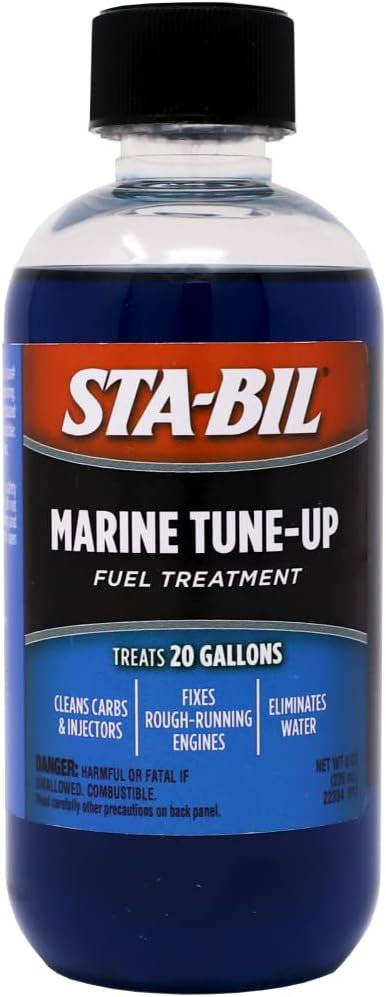 STA-BIL Marine Tune-Up Fuel Treatment – Cleans Carburetors and Injectors – Fixes Rough Running Engines – Eliminates Water – Treats up to 20 Gallons – 8 oz. (22313), Blue, 8oz