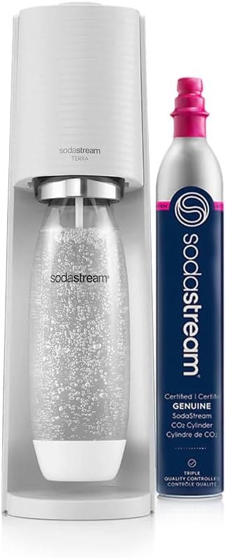 SodaStream Terra Sparkling Water Maker (White) with CO2 and Dishwasher Safe Bottle