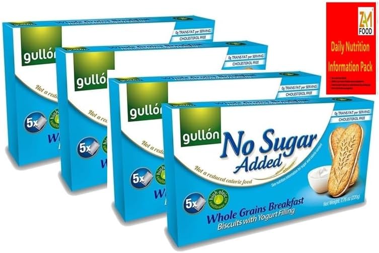 Gullon No Added Sugar, whole grains breakfast biscuits cookies with yogurt flavoured filling 220g, Diabetic Friendly, perfect for sharing, gifting with zamfoods nurtirion pack (4)