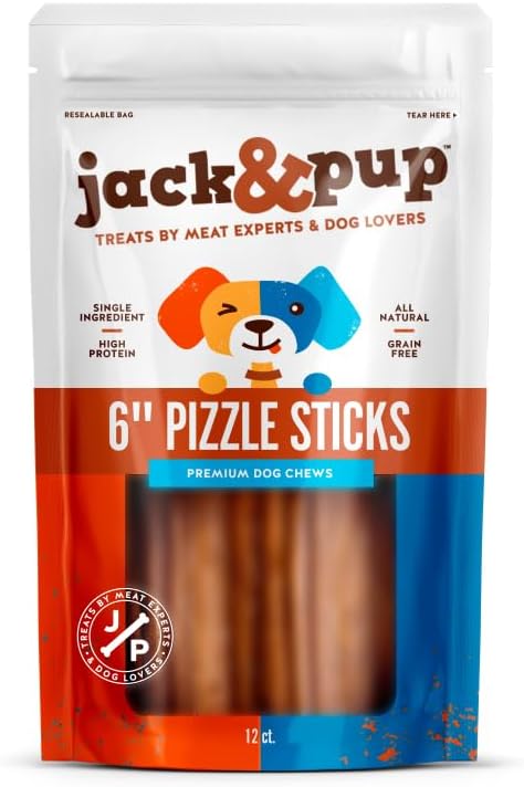 Jack&Pup 15 cm Pizzle Bully Sticks For Dogs (12 Count) - Single Ingredient - Odour Free - Grain Free - Healthy - All Natural Dog Treat Chews