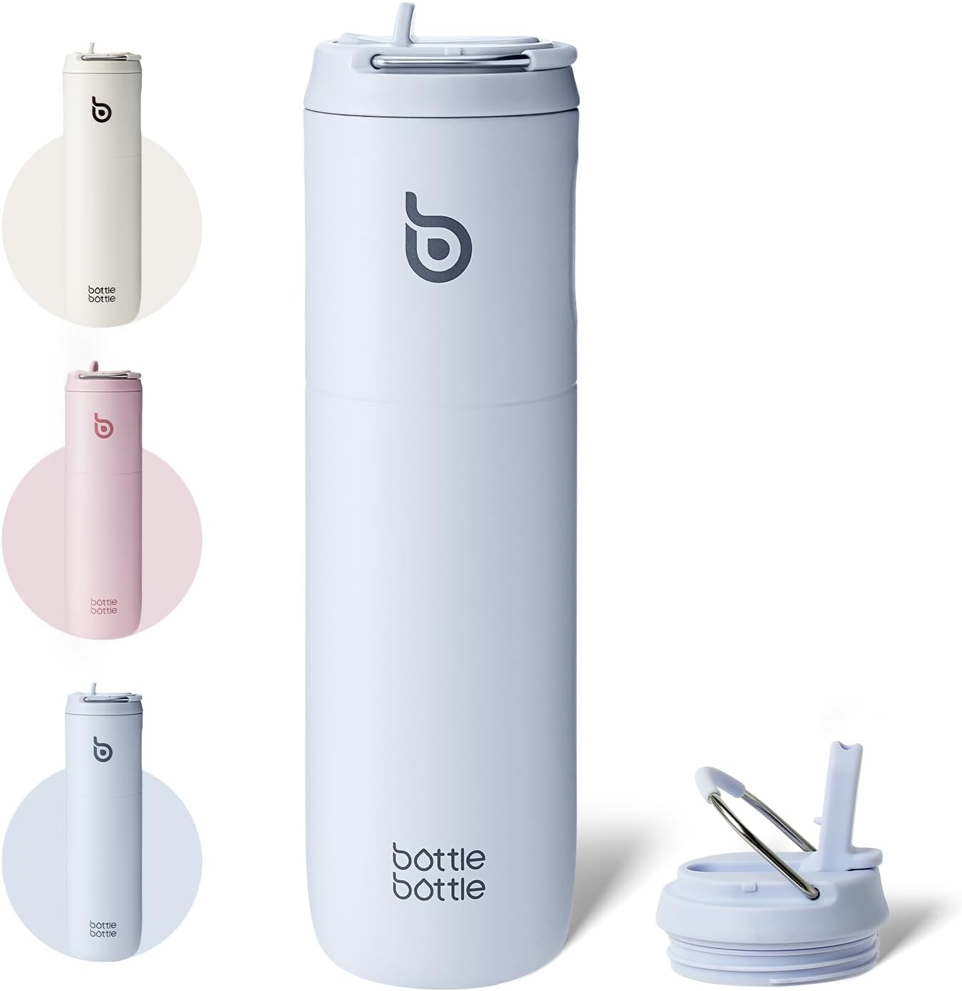 Bottle Bottle Stainless Steel Water Bottle 700ml with Straw and Lid Sports Insulated Metal Water Bottles with Handle(Light Blue)