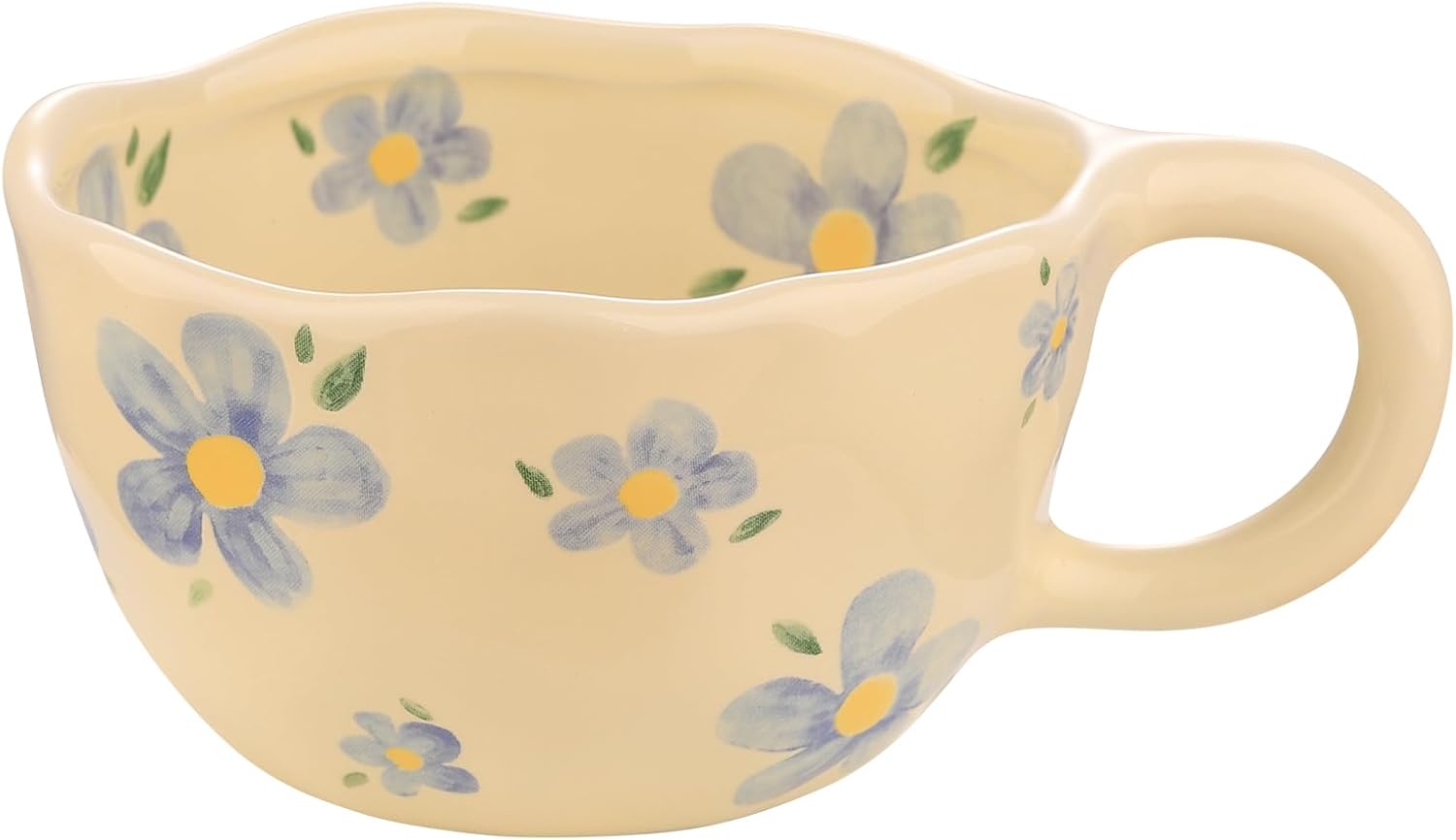 VanEnjoy Ceramic Cup, Cute Coffee Mug, Strawberry Mug, Aesthetic Coffee Mug, Retro Flower Mug, Ceramic Tea, 10oz/300ml for Tea Coffee, Milk and Oatmeal