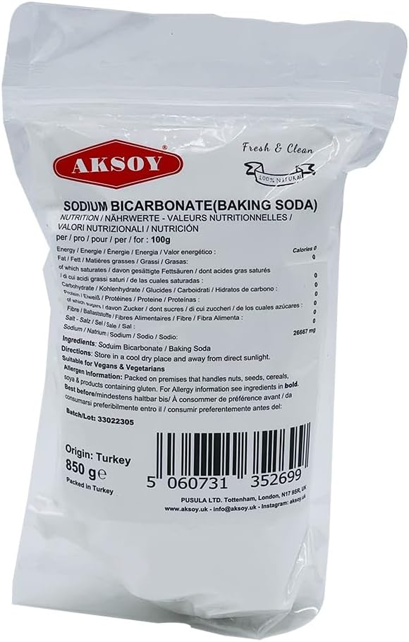Aksoy Baking Soda 850GR | Pure Sodium Bicarbonate Powder with Highest Purity, Food Grade, Multi-Purpose Use for Cooking, Baking, Cleaning, Odor Removal, and More...