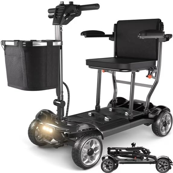 Mobility Scooter Lightweight Folding 12Ah Detachable Li-ion Battery Boot Travel Scooter Portable Compact