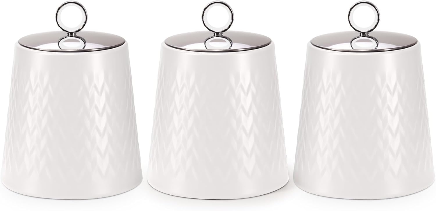 EHC Tea Sugar Coffee Canisters Set, Storage Jars with Easy Open and close Lids Airtight, Containers Canisters Jars Set of 3, White