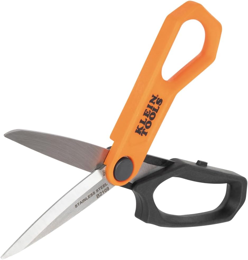 Klein Tools B2109 Heavy Duty Scissors, Multipurpose Utility Shears for Cutting Fabric, Cardboard, Plastic, Metal and More, Stainless Steel, 9-Inch