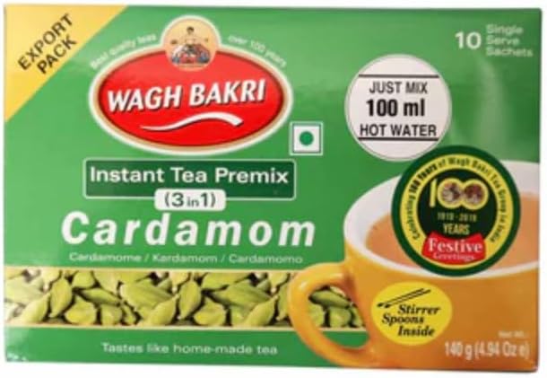 Wagh Bakri Cardamom Tea Premix 3 in 1 (140g x 2) | Instant Elaichi Tea with Milk & Sugar | Indian Masala Chai | 20 Cups | Just Add Hot Water
