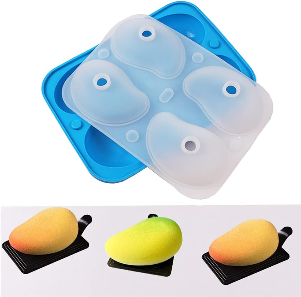 Montidey 4 Holes 3D Mango Shape Cake Mold Fruit Pudding Ice Tray Mold Jelly Pastry Ice Cream Mould Mousse Cake Baking Molds