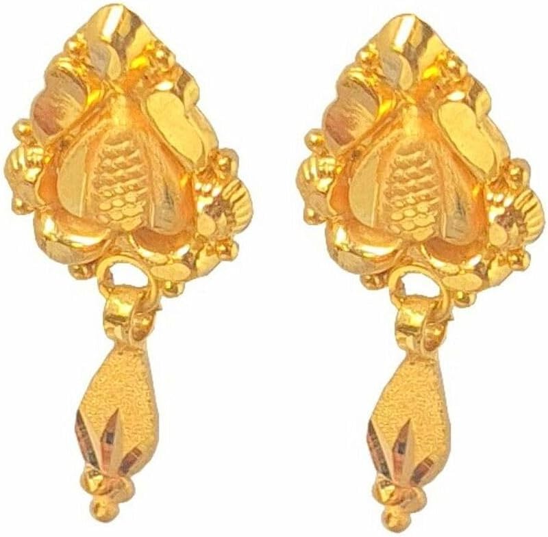 22K/18K Real Certified Fine Yellow Gold Dangle Hanging Hoop Earrings