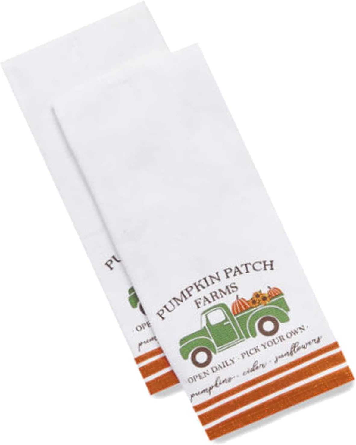 Natco Fall Kitchen Towels, Set of 2 Matching Dual-Sided Pumpkin Patch Farms Green Vintage Truck with Pumpkins and Sunflowers Cotton Terry Dishtowels for Autumn Decorating
