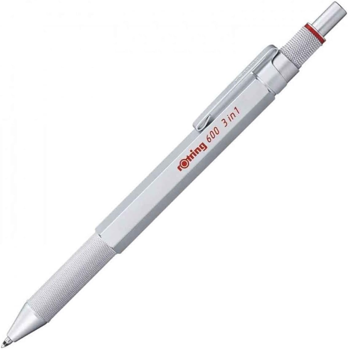 rOtring 600 3-in-1 Multicolor Pen and Mechanical Pencil, Switches Between 2 Ballpoint Pen Fine Point Tips (Black and Red Ink) and 1 Mechanical Pencil Tip (0.5mm Lead), Black Barrel