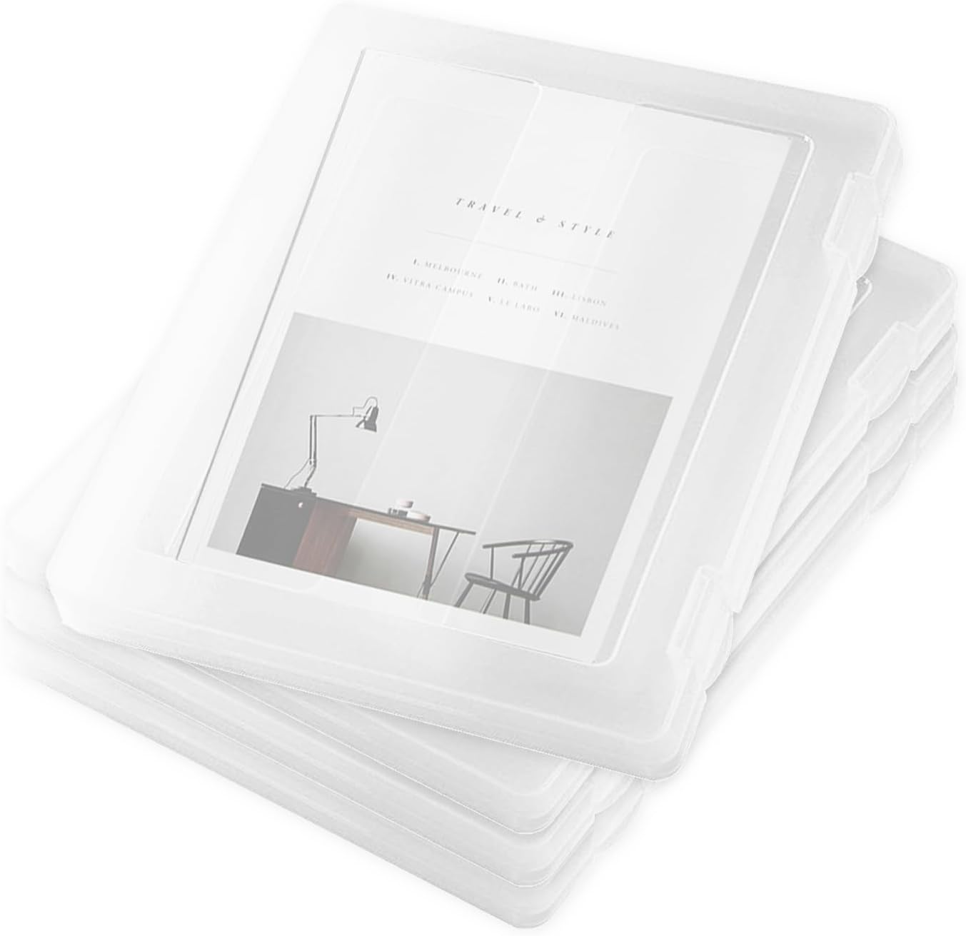 4 Pack A4 Paper Storage Box Portable A4 File Box Scrapbook Paper Storage Box Transparent File Slim Cases for A4 Paper Document Magazine Office School Supplies,12.5 x 9.5 x 0.9 Inch