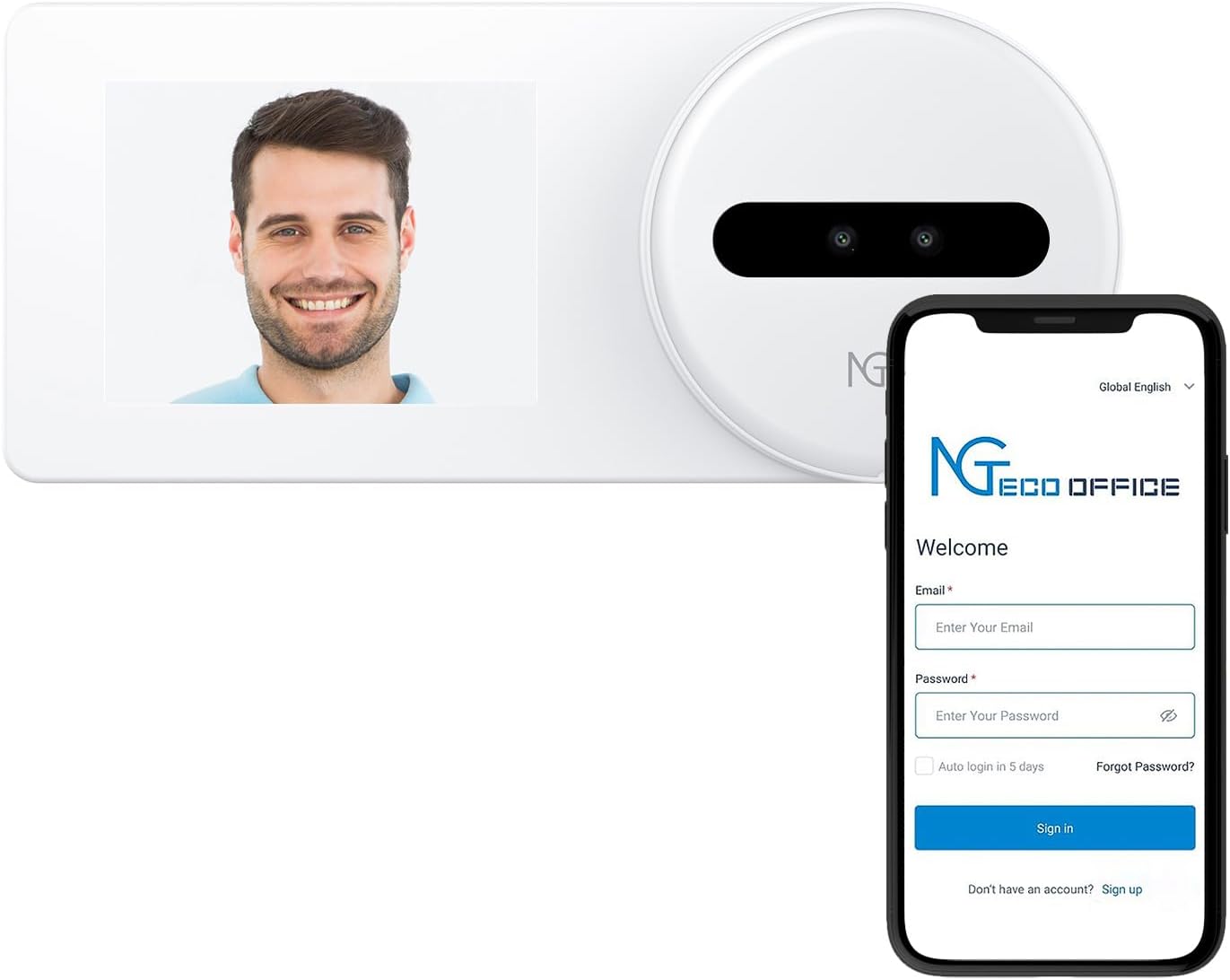 NGTeco Cloud Clocking in Machine, 2.4GHz WiFi Time Clocks for Employees Small Business, TC5 Face Time Clock Punch Machine with Remote Control Software ＆ iOS/Android App (0 Monthly Fee)