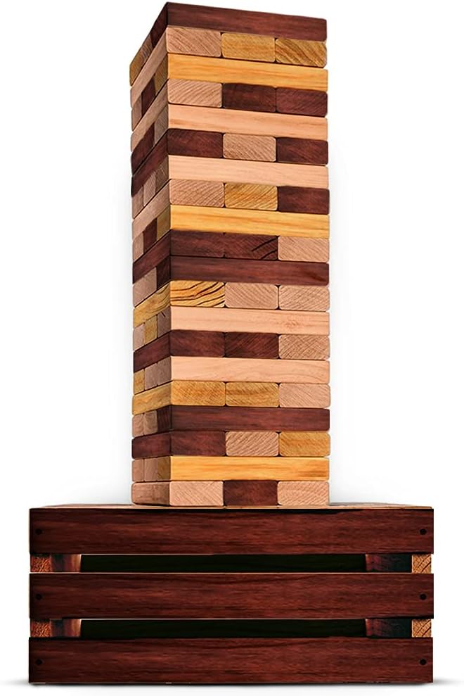 SWOOC Games - Reclaimed Giant Tower Game (Weather Resistant) 60 Blocks + Storage Crate/Outdoor Game Table | Stacks up to 5ft | Giant Outdoor Games for Adults | Large Yard Games | Jumbo Lawn Games