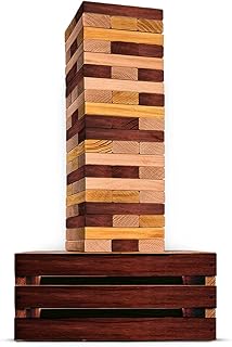 SWOOC Games - Reclaimed Giant Tower Game (Weather Resistant) 60 Blocks + Storage Crate/Outdoor Game Table | Stacks up to 5ft | Giant Outdoor Games for Adults | Large Yard Games | Jumbo Lawn Games