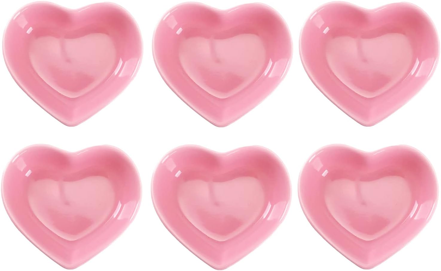 WHJY Pink Love Heart Shaped Ceramic Bowl Set of 6, Contemporary Porcelain Side Dishes, Seasoning & Soy Dipping Sauce Bowls for Wedding & Birthday Party