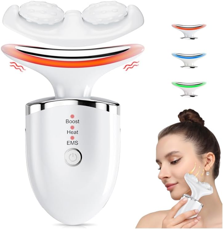 Face Massager Electric Lifting Device: Facial Neck Lift Machine 45°C Heat EMS Microcurrent Massage - 3 LED Colors Light Toning Skin Wand Anti-Wrinkle Anti-Aging Tightening Beauty Tool for Women