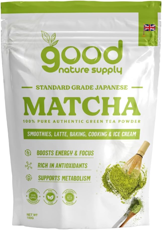 Authentic Japanese Matcha Green Tea Powder Ceremonial Grade – Latte, Coffee, Macha Fuel, Spoon, Whisk, Sachets – Tea, Green Powder, 100% Pure Stone Ground (STND-100g)