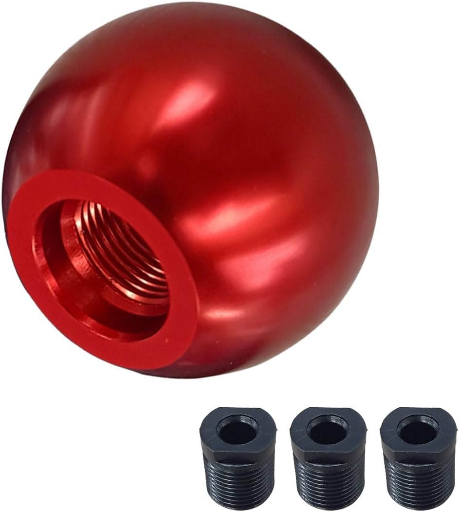 Car Round Ball Gear Shift Knob, Aluminum Alloy Gear Shift Stick Head for Most Manual Vehicles with 3 Adapters M8, M10, M12 (Red)