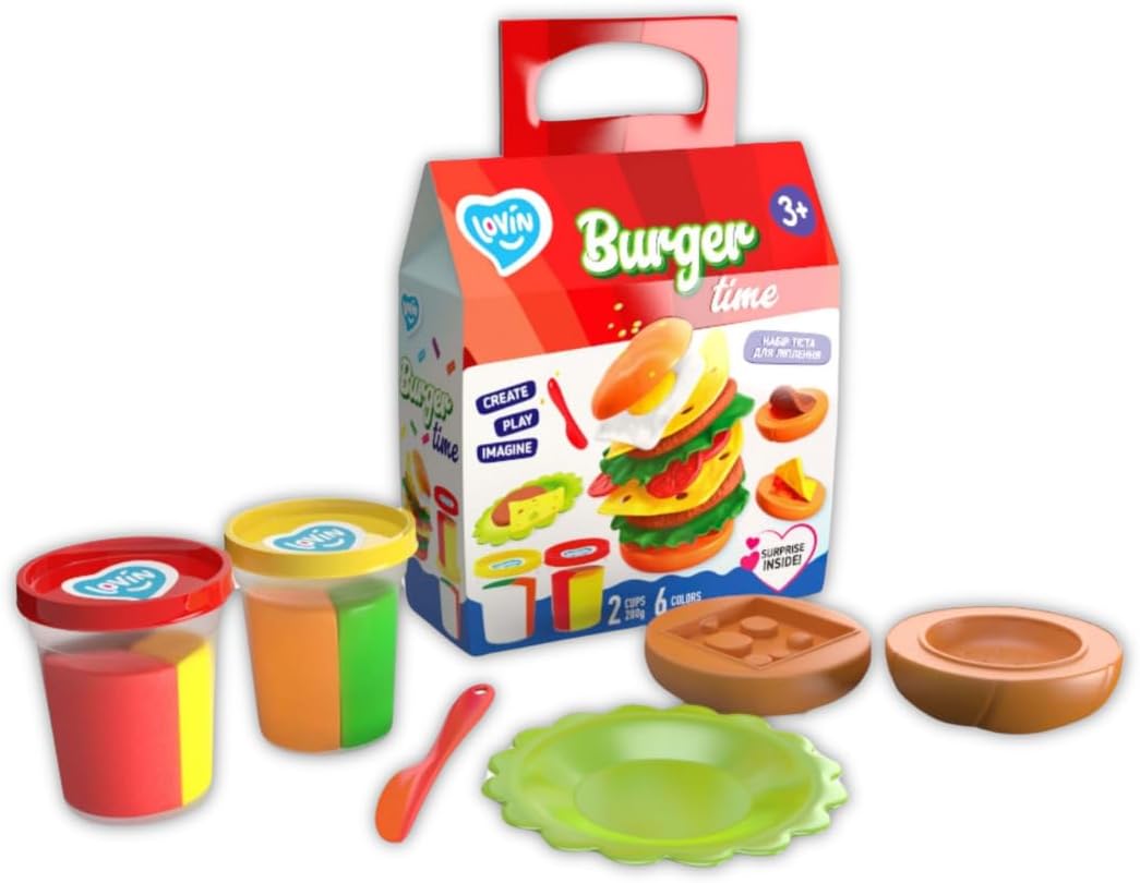 Burger Time Lovin Modeling Set with Colour Dough, Craft Kits for Kids - Arts and Crafts for Kids - Colour Dough Modelling and Sculpting Playdough Set - Ideal Creative Activity Kit for Children