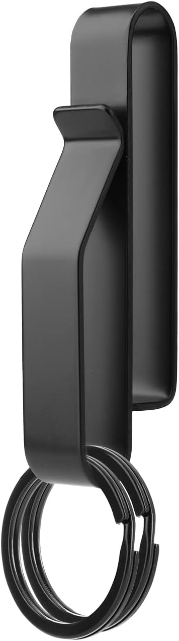 SAVITA Heavy Duty Belt Key Holder with 2pcs Metal Key Rings, Stainless Steel Black Men Keychain Tactical Key Holder Clip for 1.5-2.25inch Wide Duty Belts for Police and Fire Agencies