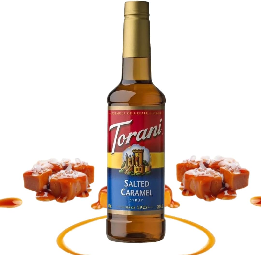 Torani Salted Caramel Coffee Syrup (750ml) - Pure Cane Sugar Coffee Syrups for Lattes, Hot Chocolates, Macchiatos & Dessert Drinks - Sweet & Salty Taste, Vegetarian-Friendly