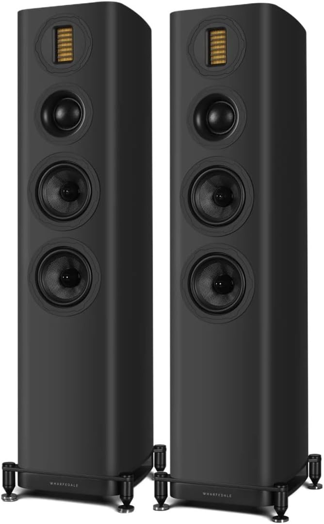 Wharfedale EVO 5.3 Floorstanding Speakers (Pair) – Dual 5″ Kevlar Woofers, Soft Dome Midrange, AMT Tweeter, 3-Way Bass Reflex Tower Design (Black)