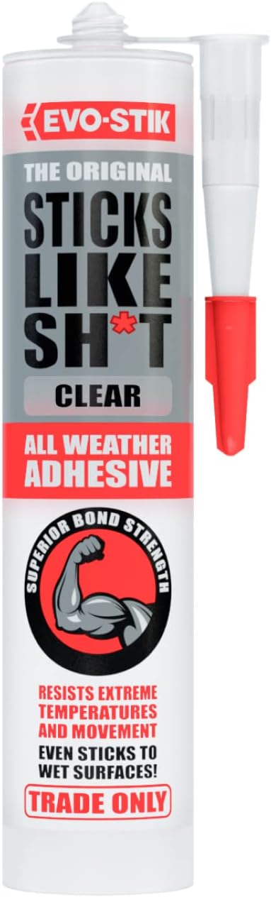 EVO-STIK Sticks Like Sh*t Adhesive, All Weather, Extreme Temperature & Movement Resistant, Colour: Clear, Size: 290ml