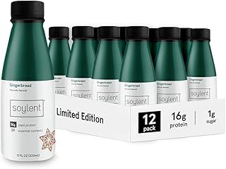 Soylent Complete Meal Replacement Shake, Gingerbread, 16g Complete Protein, Ready-to-Drink Plant Based Protein Drink, 1g Sugar, 11oz (12 Pack)