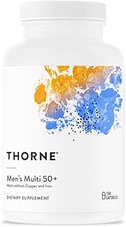 THORNE Men's Multi 50+ - Daily Multivitamin and Nutrients for Men Without Iron and Copper to Support Healthy, Active Lifestyle - Gluten-Free, Soy-Free - 180 Capsules - 30 Servings