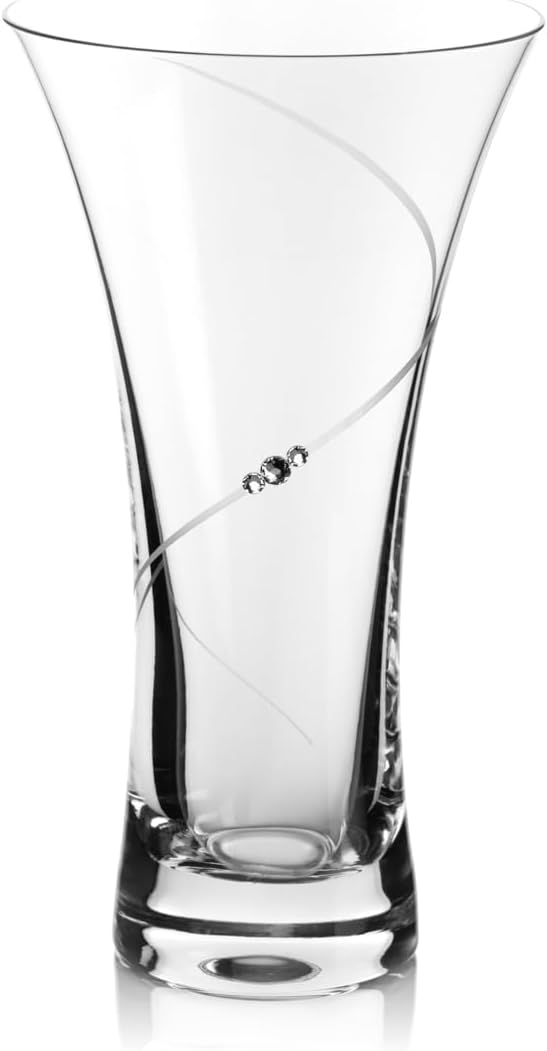 DIAMANTE Swarovski Hollow Sided Trumpet Vase ‘Silhouette’ Crystal Flared Vase with Swarovski Crystals - 21cm – Crystal Glass