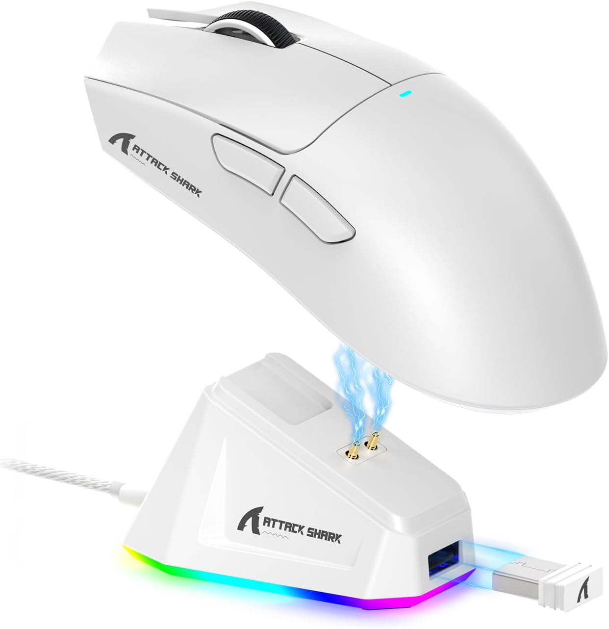 ATTACK SHARK X11 Lightweight Wireless Gaming Mouse with RGB Charging Dock,Tri-Mode-2.4G/USB-C Wired/BT,22K DPI,PAW3311 Optical Sensor,HUYU Switch, 5 programmable Buttons for PC/Mac(White)