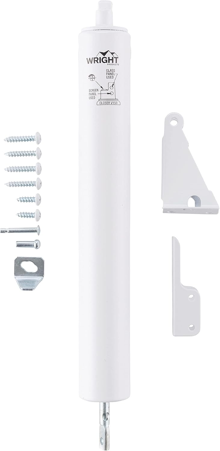 Wright Products Heavy-Duty Pneumatic Storm Door Closer – Durable, Adjustable, Quiet-Closing with Hold-Open Feature (Transitional, White)