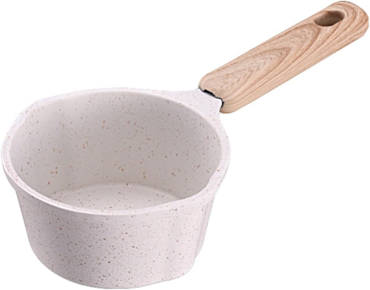 LVYXON Nonstick Sauce Pan, 11 cm Small Milk Pot Pan with Pour Spout, Carote Pots, White Flat Bottom Milk Pot, Multi Mini Sauce Pan, Multipurpose Pots Set for Home Kitchen(White)