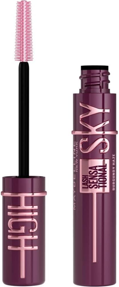 Maybelline Mascara, Lash Sensational Sky High Volumizing & Thickening, Eyelash Lengthening, Flake-Free Formula, Washable Mascara Infused with Bamboo Extract, Burgundy Haze for Blue Eyes