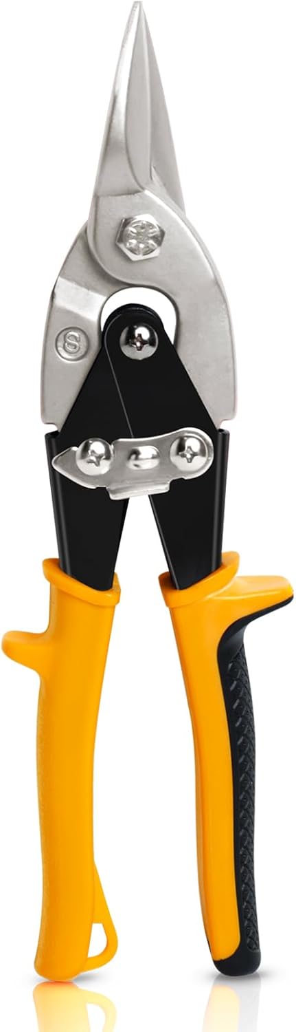 10 Inch Aviation Tin Snips, Heavy Duty Metal Cutter Shears for Cutting Sheet Metal, Straight Cut, Chrome Vanadium Steel