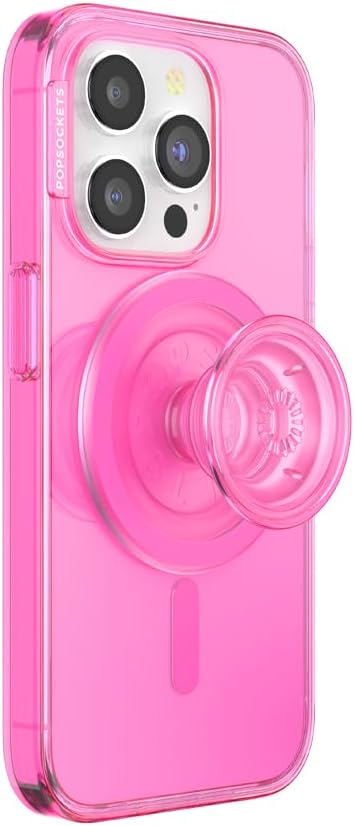 PopSockets iPhone 15 Pro Case with Round Phone Grip Compatible with MagSafe, Phone Case for iPhone 15 Pro, Wireless Charging Compatible - Baeby Pink Translucent