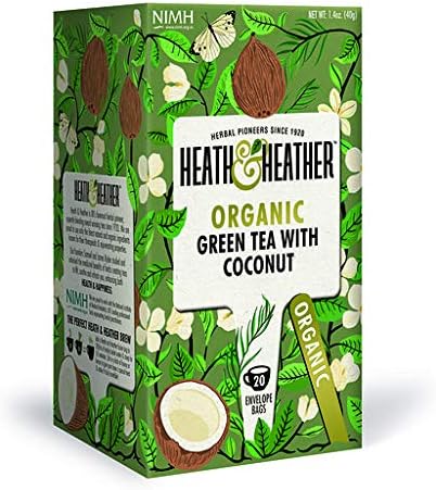 Heath and Heather Organic Green Tea and Coconut Teabags (Pack of 3, Total 60)