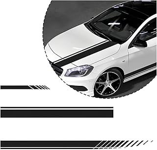 Car Hood Stripe Sticker, 1Set 3Pairs Racing Decal Stickers for Auto Body Side, Vinyl Modified Decoration for Vehicles Skirt Roof Hood Bumper Stripes Decor, Universal Size (Black)
