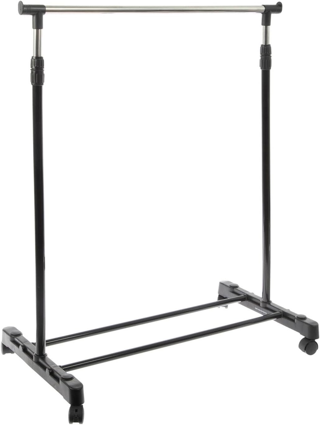 Hobby Lobby Adjustable Clothing Rack, Black/Silver Metal Frame, 36-62.25 inch H, 30 inch W, Rolling, Garment