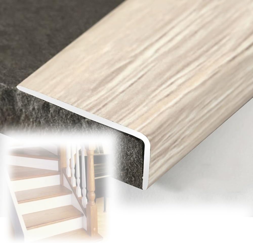 DAQXYH Aluminum Edging Trim Strip Stair Nose Molding 36" 48" L-Shaped Non-Slip Molding Trim Flexible Stair Edge Protector Cuttable For Wood/Vinyl/Tile Stairs Floor(Beige,120CM/48INCH)