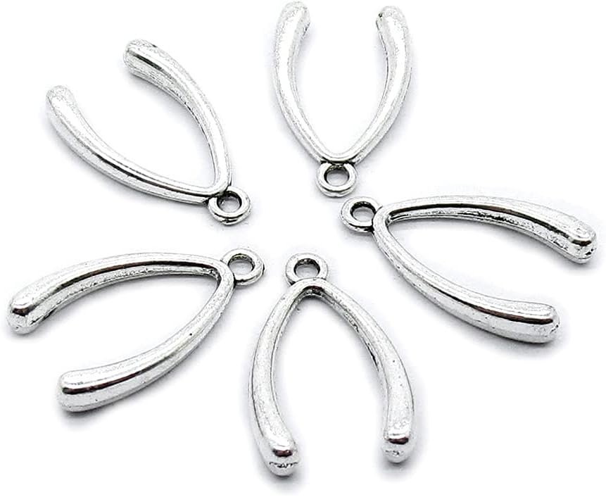 Antique Silver Plated Jewelry Making Charms Findings Crafting Suppliers C1LY9 Wish Bone
